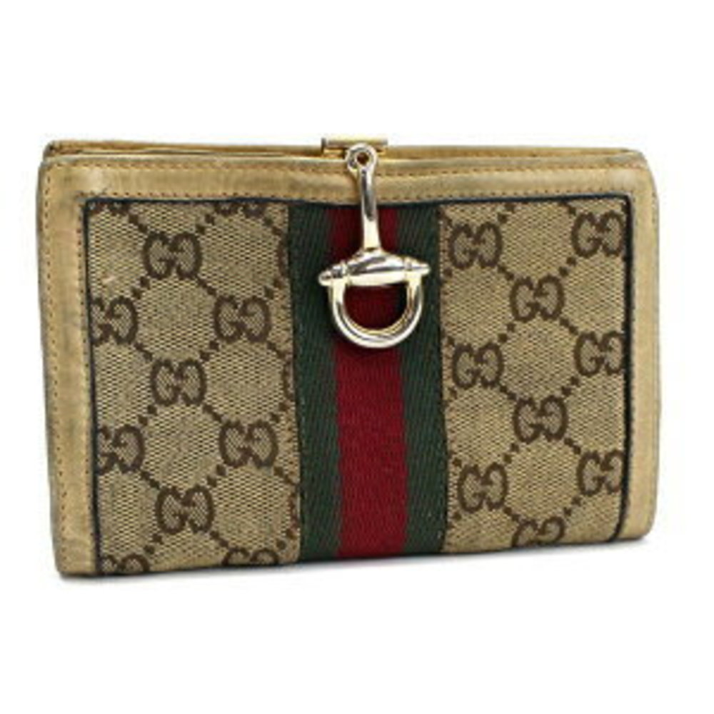 Gucci Clasp Wallet Bitforce Beige x Brown Canvas Leather Coin Purse Logo